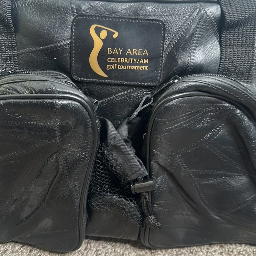 Black leather Bay Area celebrity/AM golf tournament bag
